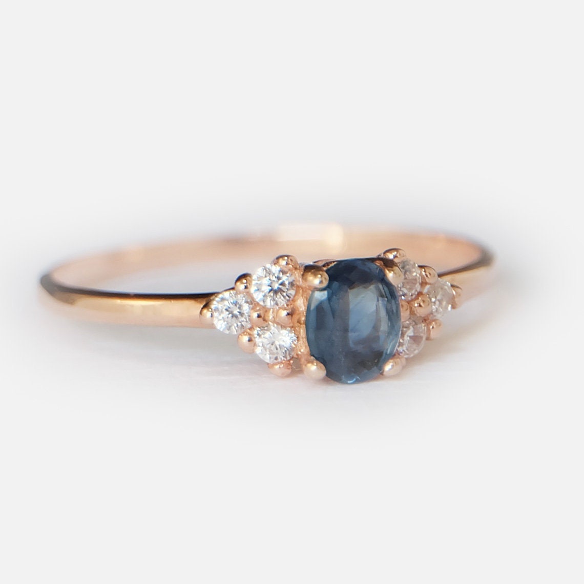 14k Gold Sapphire Diamond Ring Sapphire Ring Rose Gold - Etsy UK