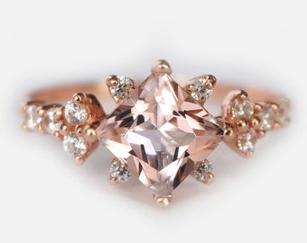 morganite engagement ring, engagement ring, diamond ring, wedding ring, 14k rose gold morganite ring, unique morganite ring, pink morganite