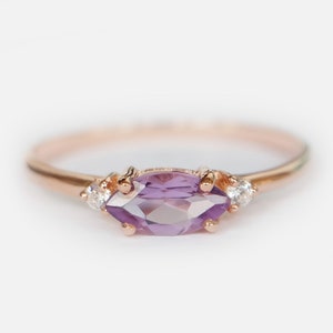 14K Gold Marquise Amethyst Ring, February Birthstone Jewelry, Dainty Purple Gemstone Ring, Minimalist Gold Stacking Ring Gift for Her
