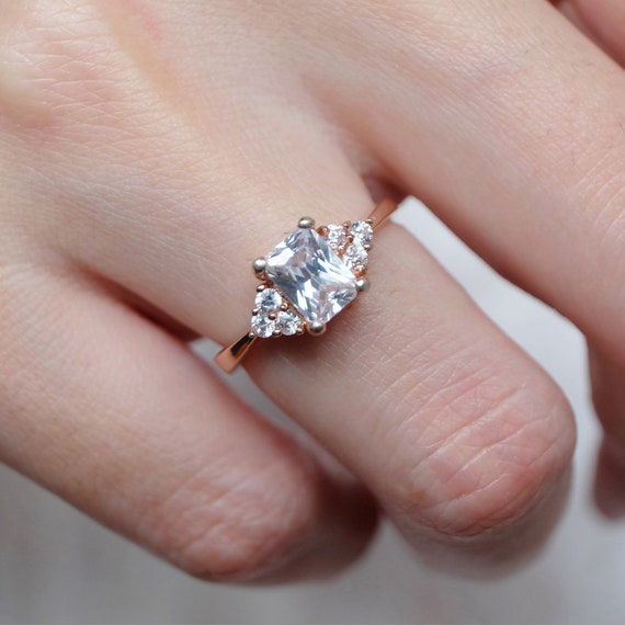 Natural White Topaz Ring White Topaz Engagement Ring Princess