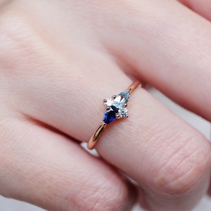 pear sapphire ring, pear aquamarine ring, multi stone ring, dual birthstone ring, two stone ring, pear shape engagement, birthstone ring image 4