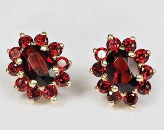 orecchini di granato, orecchini in oro 14k, orecchini a bottone con granato AAA autentico, orecchini a bottone in oro 14k, pietra portafortuna di gennaio, orecchini a bottone, orecchini a bottone con granato