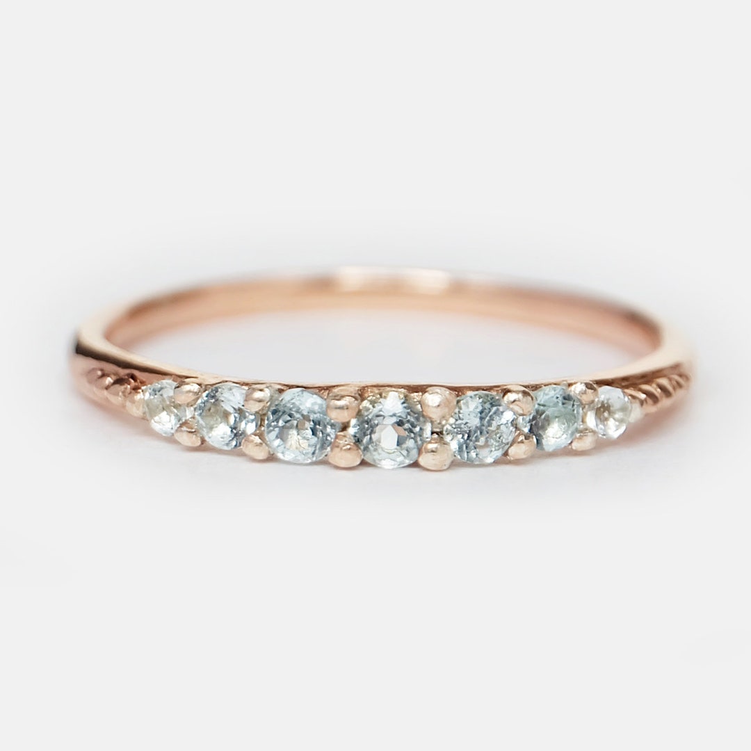 14k Gold Aquamarine Ring, Dainty March Birthstone Band, Minimalist
