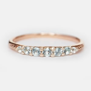 14k Gold Aquamarine Ring, Dainty March Birthstone Band, Minimalist Stacking Ring, Light Blue Gemstone Jewelry, Promise Ring Gift