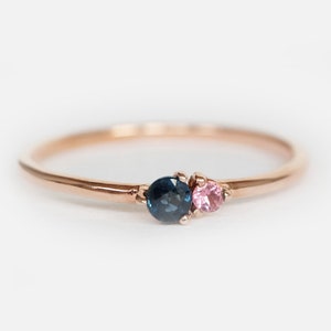 14k Gold Double Sapphire Ring, Two Stone Sapphire, Gold Sapphire Band, Gemstone Ring, Gold Ring, September Birthstone Ring, Mother's Ring