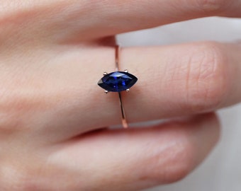 marquise sapphire ring, marquise cut ring, sapphire ring, blue sapphire ring, solitaire ring, natural sapphire, blue gemstone ring, sapphire