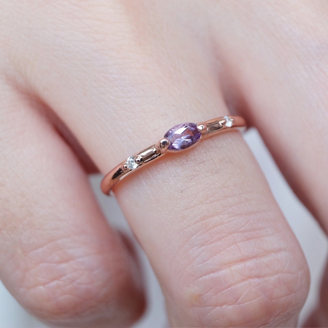 February Rings 14k Solid Gold Amethyst Ring, Rose Gold Amethyst Ring, Promise Ring for ...