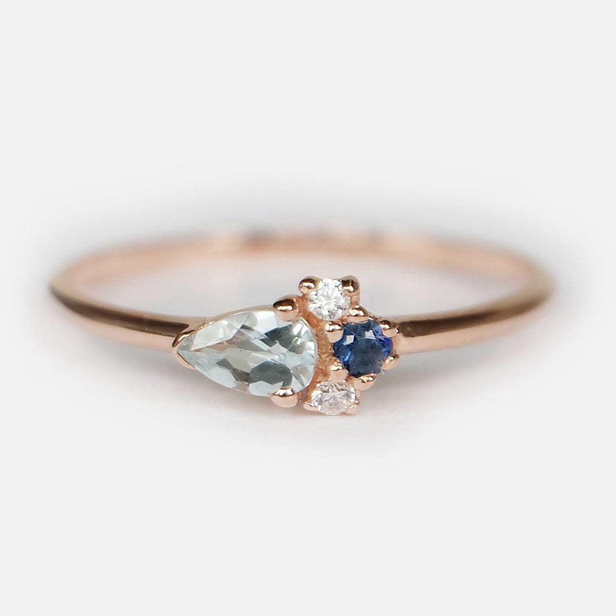 Mini Pear Aquamarine Cluster Ring Small Aquamarine Diamond