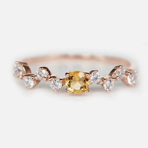 14K Rose Gold Citrine Ring, Dainty Diamond Ring, November Birthstone Jewelry, Stacking Ring, Promise Ring, Gift for Her, Minimalist