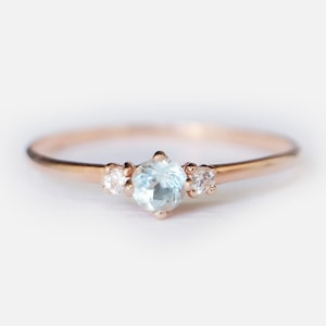 14k Gold Aquamarine Dainty Ring, March Birthstone Minimalist Ring, Light Blue Gemstone Stacking Ring, Promise Ring Gift for Her