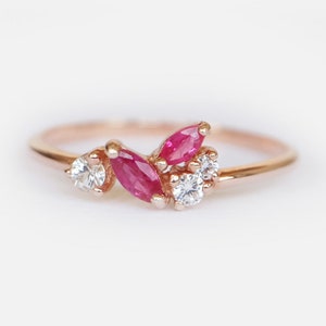 14k Marquise Ruby Ring, Dainty Gold Ruby Ring, July Birthstone Ring, Minimalist Stacking Ring, Ruby Engagement Ring, Gift for Her, Ruby Ring