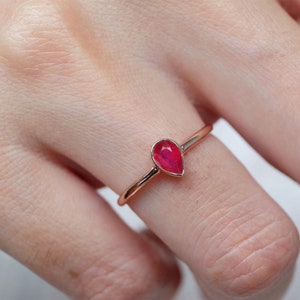 Ruby Ring, Pear Ruby Ring, 14k Pink Gold Pear Ring, Drop Ring, Ruby ...