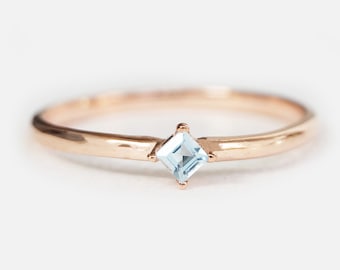 aquamarine, square ring, aquamarine ring, aquamarine ring gold, gold aquamarine ring, aquamarine engagement ring, dainty ring,solitaire ring