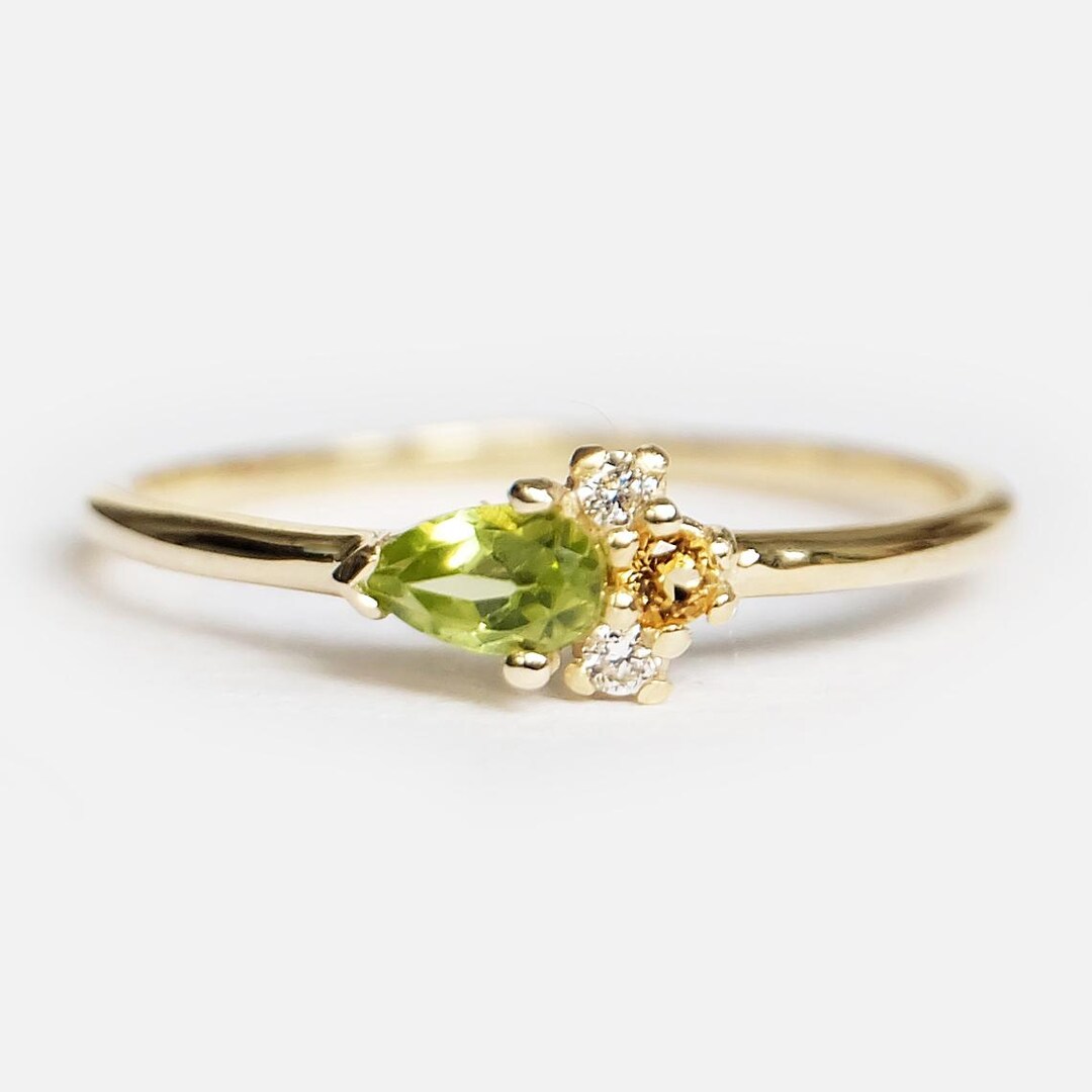 Bague Fiançailles/mariage Or Plaqué 18 Carats Avec Péridot, Citrine Et Topaze Blanche - Taille 6.5