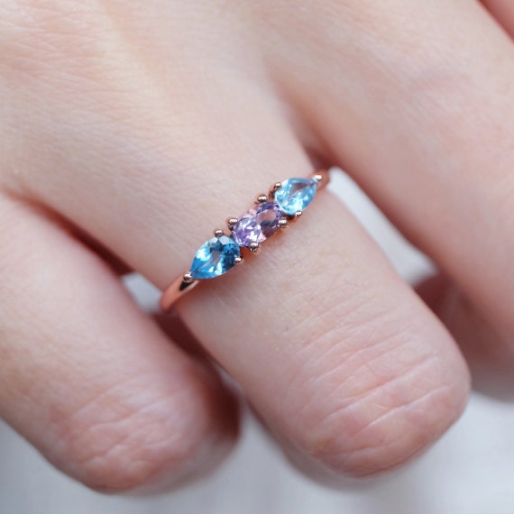 Amethyst and Aquamarine Ring Amethyst Aquamarine Amethyst Ring Ring Amethyst Aquamarine Ring Amethyst and Aquamarine Ring Engagement Etsy
