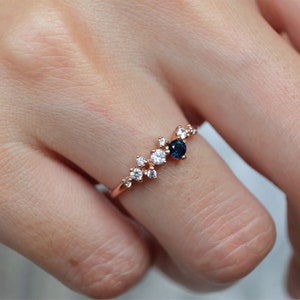 14k sapphire ring, sapphire cluster ring, 14k gold cluster ring, cluster ring, stackable ring, dainty ring, sapphire and diamond ring