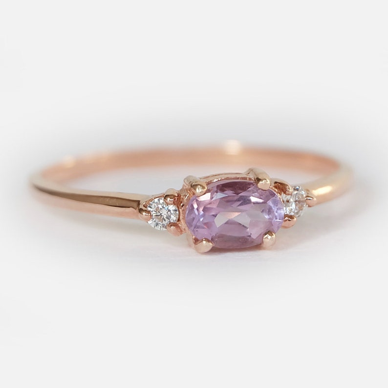 Natural Oval Amethyst Ring Solid Gold Amethyst Ring Simple Etsy