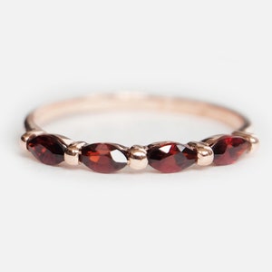 14k Rose Gold Garnet Ring, Marquise Cut Gemstone Band, January Birthstone Ring, Dainty Stackable Ring, Handmade Red Garnet Jewelry