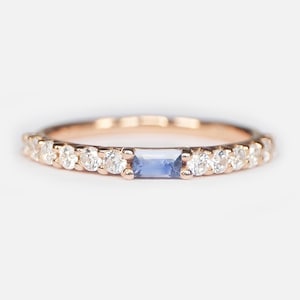 14K Gold Sapphire Ring, Sapphire Diamond Band, Blue Gemstone Ring, Dainty Gold Ring, September Birthstone, Stacking Ring, Gift for Her