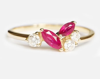 14k Marquise Rubin Ring, zierliche Gold Rubin Ring, Juli Birthstone Ring, Minimalist Stapelring, Rubin Verlobungsring, Geschenk für sie, Rubin Ring