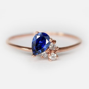 14k Gold Pear Sapphire Stacking Ring, Dainty Blue Gemstone Ring, Minimalist September Birthstone Jewelry, Stackable Promise Ring