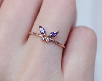 14k gold butterfly ring, amethyst butterfly ring, purple butterfly ring, handmade butterfly ring, gold butterfly ring,minimal butterfly ring