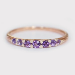 14k Gold Amethyst Minimalist Stacking Ring, Dainty Purple Gemstone Band, February Birthstone Jewelry, Promise Ring Gift