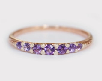 14k Gold Amethyst Minimalist Stacking Ring, Dainty Purple Gemstone Band, February Birthstone Jewelry, Promise Ring Gift