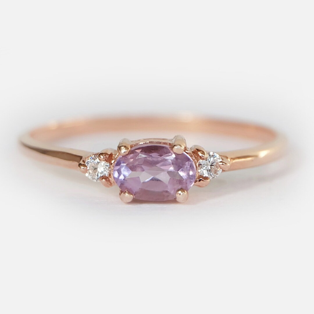 Natural Oval Amethyst Ring Solid Gold Amethyst Ring Simple - Etsy