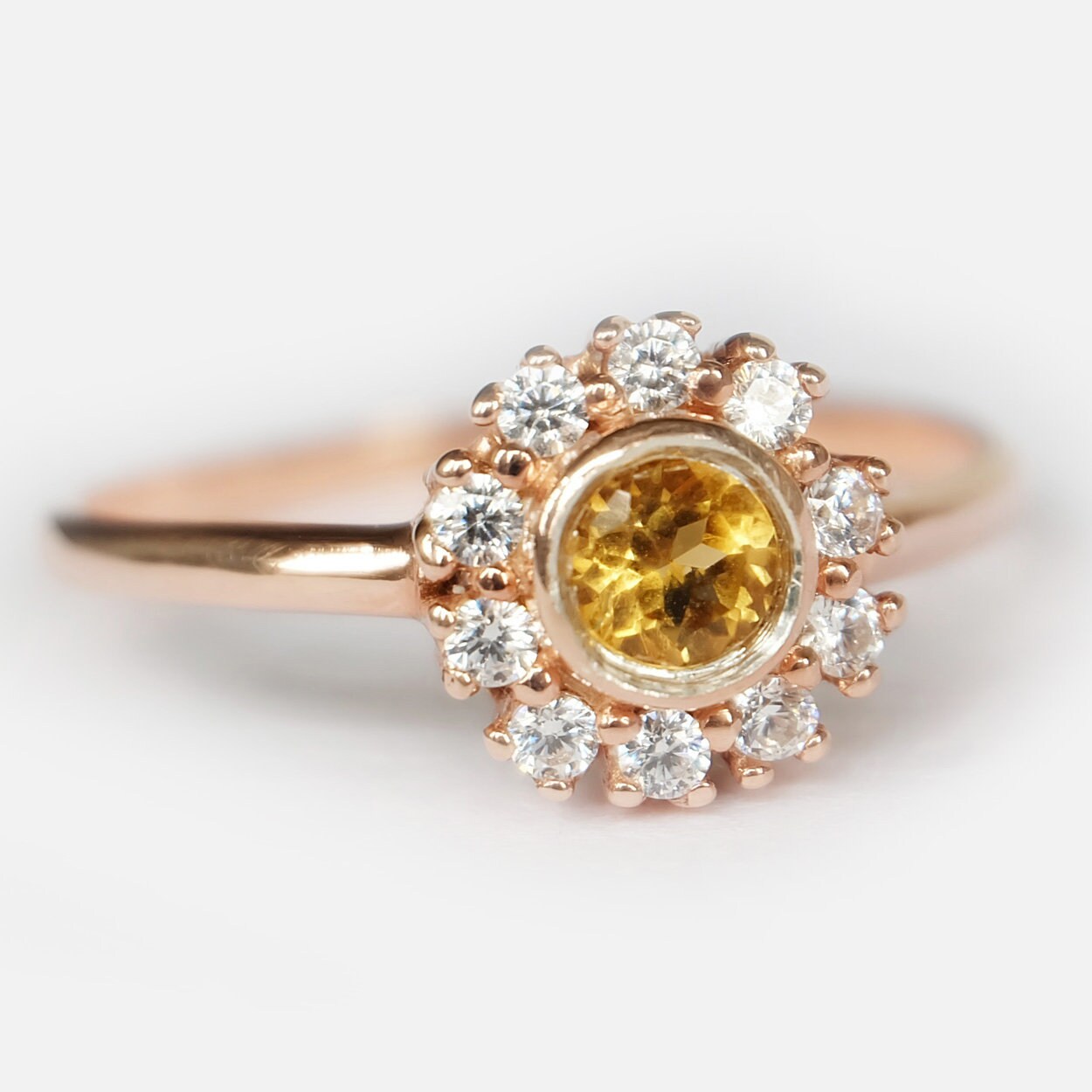 Diamond Sapphire Engagement Ring Rose Gold Daisy Promise | Etsy