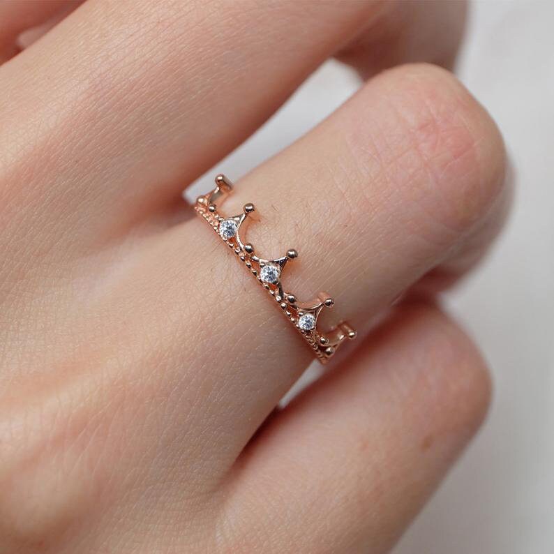 14k Rose Gold Princess Royal Crown Diamond Ring Princess | Etsy