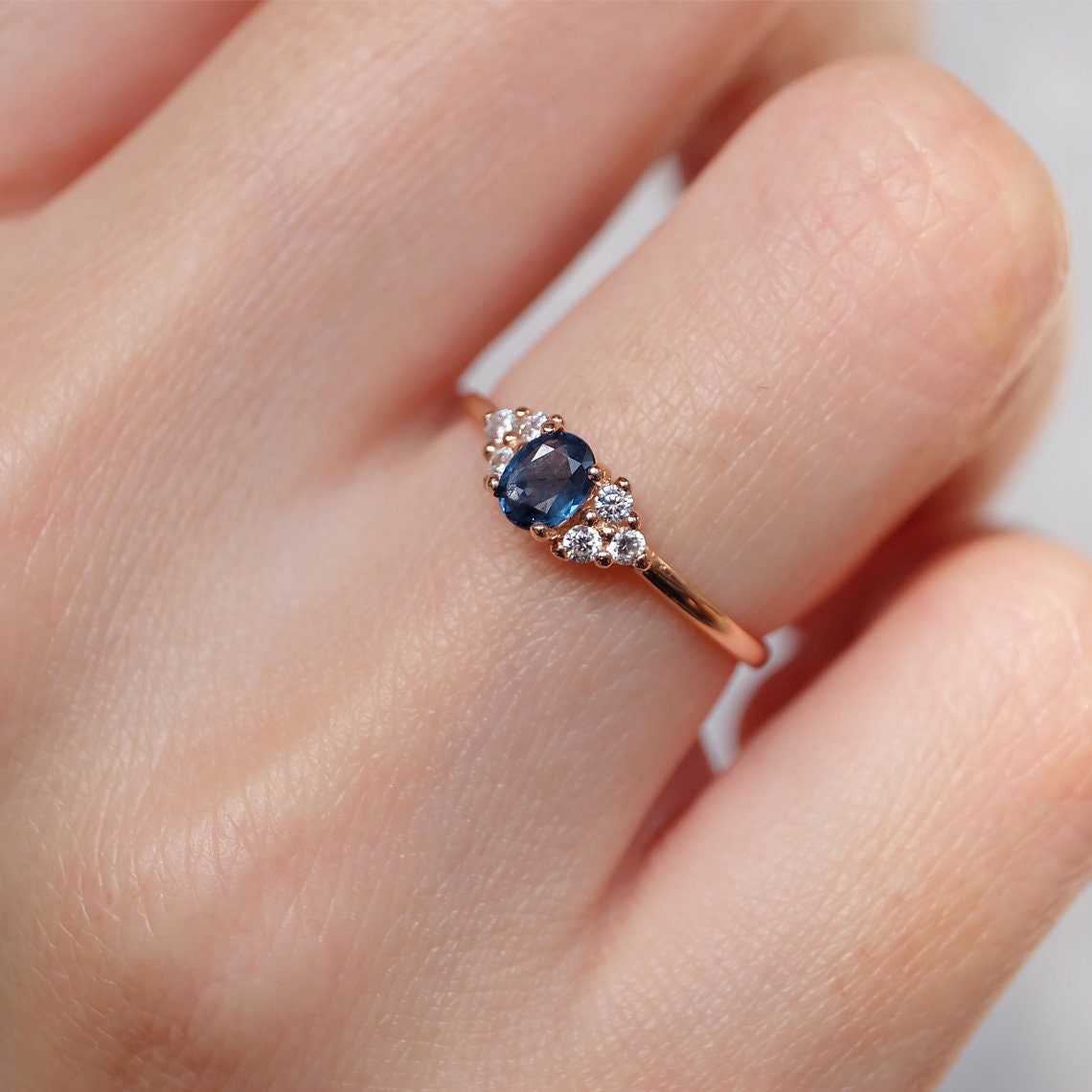 14k Gold Sapphire Diamond Ring Sapphire Ring Rose Gold - Etsy UK