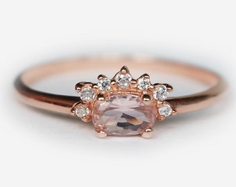 morganite engagement ring, engagement ring, diamond ring, wedding ring, 14k rose gold morganite ring, unique morganite ring, pink morganite