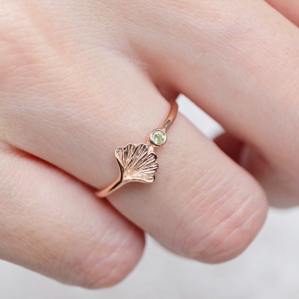 14k rose gold ginkgo ring, biloba leaf ring, birthstone leaf ring, gingko leaf ring, gold ginkgo ring, ginkgo jewelry,nature inspire jewelry