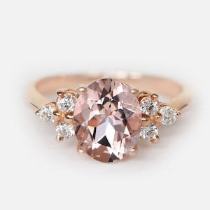 natural morganite ring, oval morganite engagement ring, pink morganite ring, morganite diamond ring, 14k morganite ring, bridal jewelry