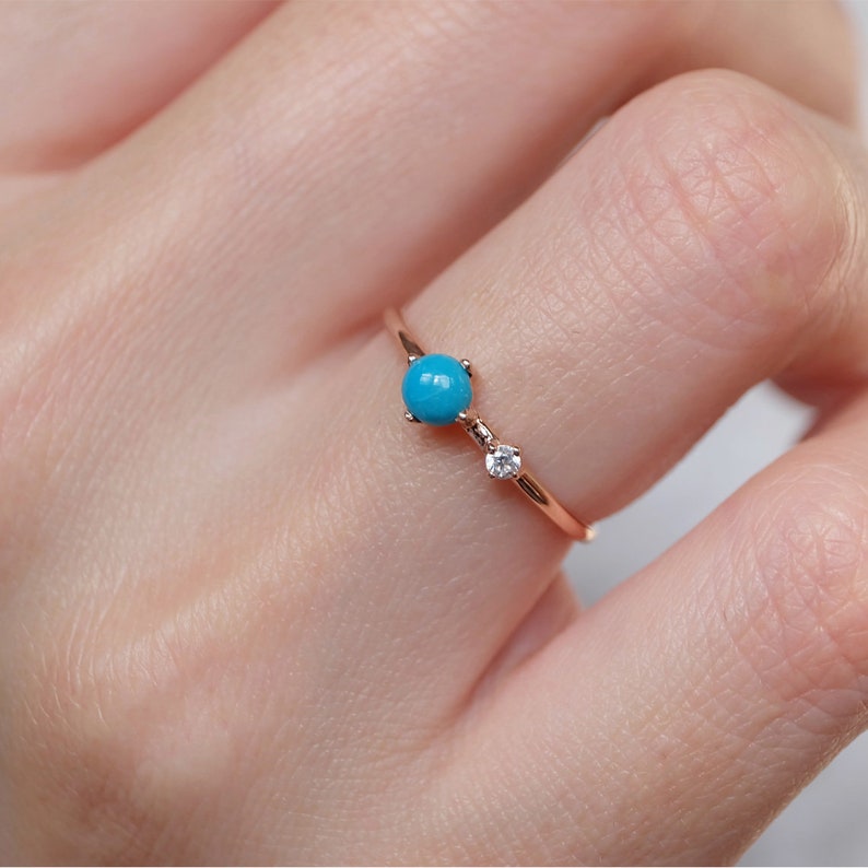 14k Gold Turquoise Ring Turquoise Ring Stacking Ring Dainty - Etsy