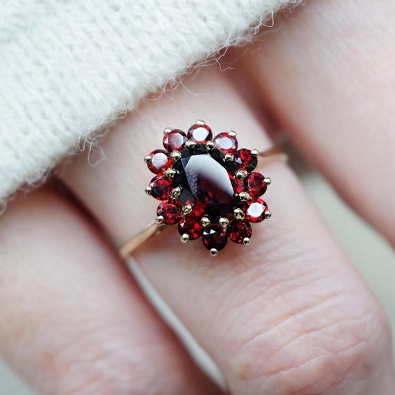 Garnet Rings for Women, Garnet Birthstone Rings, Red Garnet Ring