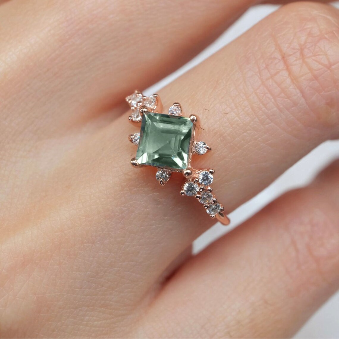 Square cluster ring green tourmaline cluster ring unique | Etsy