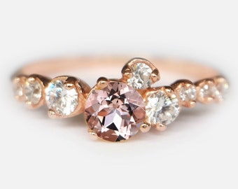 morganite engagement ring, engagement ring, diamond ring, wedding ring, 14k rose gold morganite ring, unique morganite ring, pink morganite