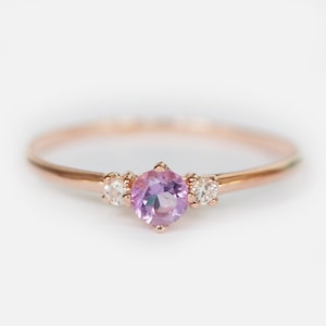 14k Gold Amethyst Dainty Ring, February Birthstone Minimalist Ring, Purple Gemstone Stacking Ring, Promise Ring Gift for Her, Amethyst Ring