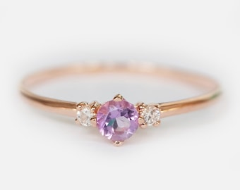 14k Gold Amethyst Dainty Ring, February Birthstone Minimalist Ring, Purple Gemstone Stacking Ring, Promise Ring Gift for Her, Amethyst Ring