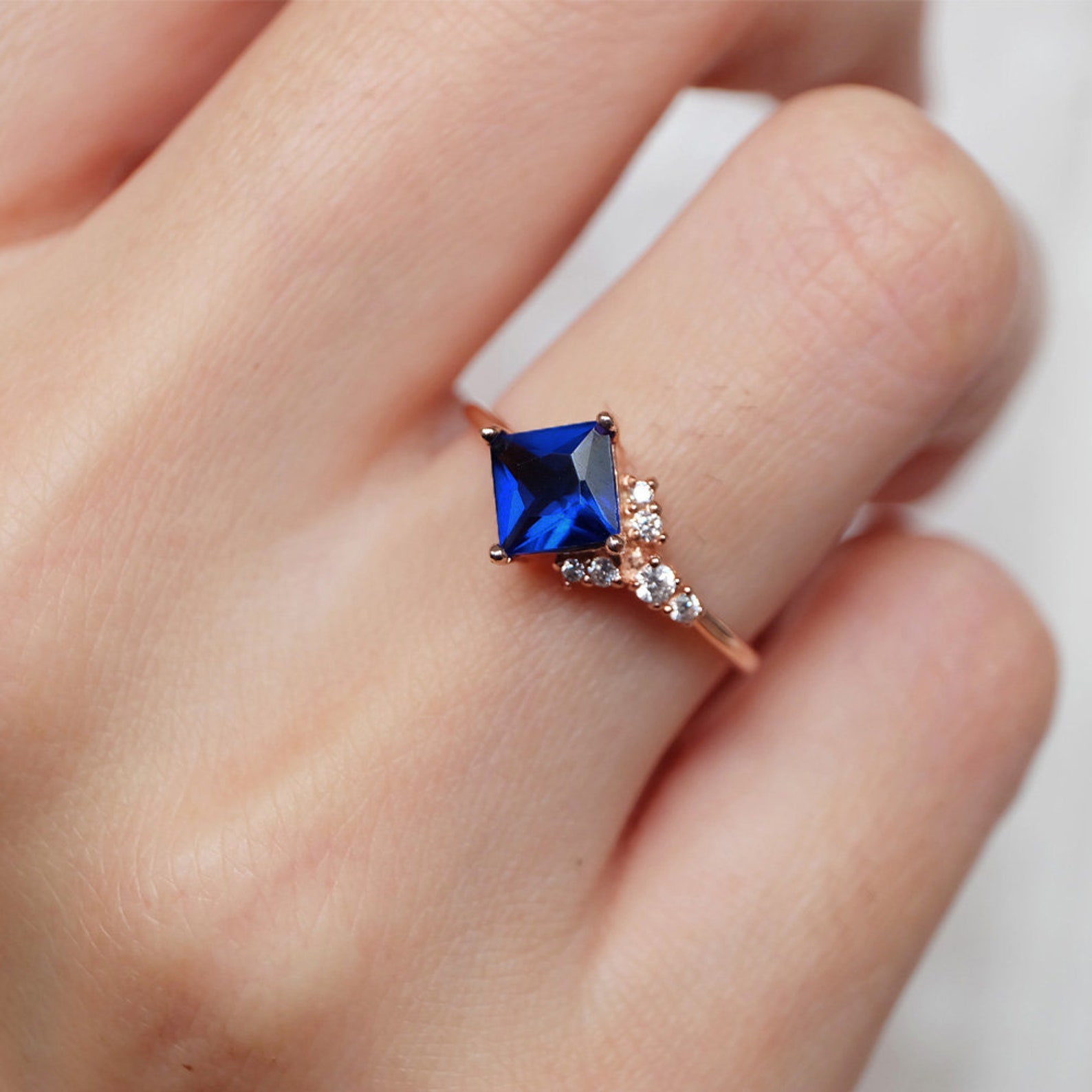 Princess Cut Engagement Ring Natural Sapphire Ring Antique Etsy