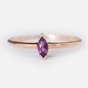 14K Rose Gold Amethyst Ring, Marquise Cut Amethyst Ring, February Birthstone Ring, Dainty Purple Gemstone Ring, Minimalist Stacking Ring