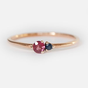 14k Rhodolite Sapphire Ring, Dual Birthstone, Gold Two Stone Ring, Gemstone Ring, Gemstone Jewelry, Mother&#39;s Ring, Personalize Rings