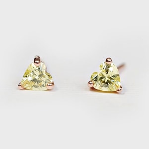 14k Gold Heart Citrine Stud Earrings, Dainty Gemstone Studs, Yellow Citrine Earrings, Minimalist Jewelry Gift for Her