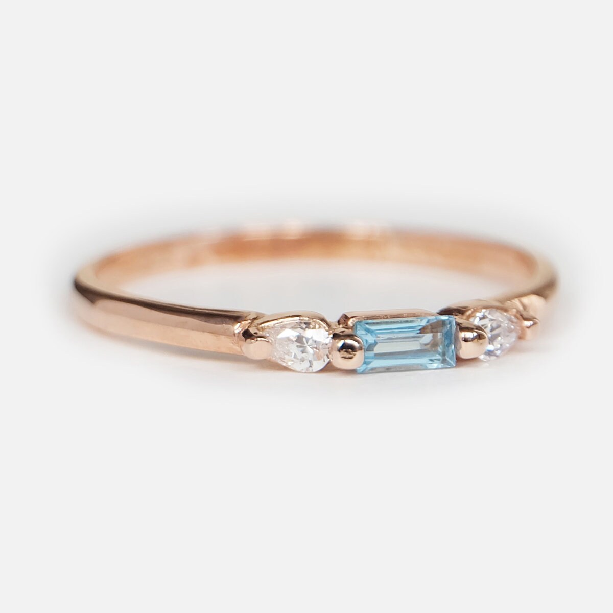Aquamarine Ring Baguette Cut Gemstone Ring Stacking Ring - Etsy