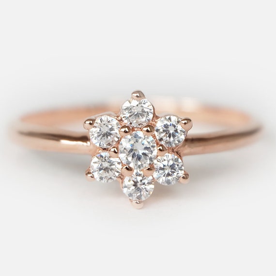 18k Yellow Gold 0.93ctw Fine Round Brilliant Diamond Flower Cluster Ring |  Kin Jewellery