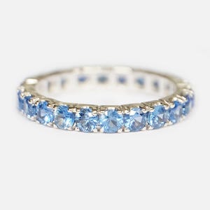 14K White Gold Blue Sapphire Eternity Band, Dainty Sapphire Wedding Ring, September Birthstone, Stacking Ring, Anniversary Gift