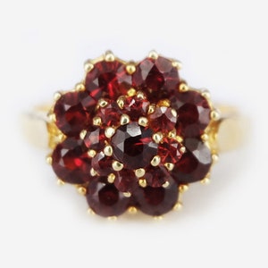 Anillos vintage de granate para mujer, delicado anillo de granate, anillos de granate para mujer, anillo gótico de granate, anillo de granate para mujer, anillos de granate con flores.