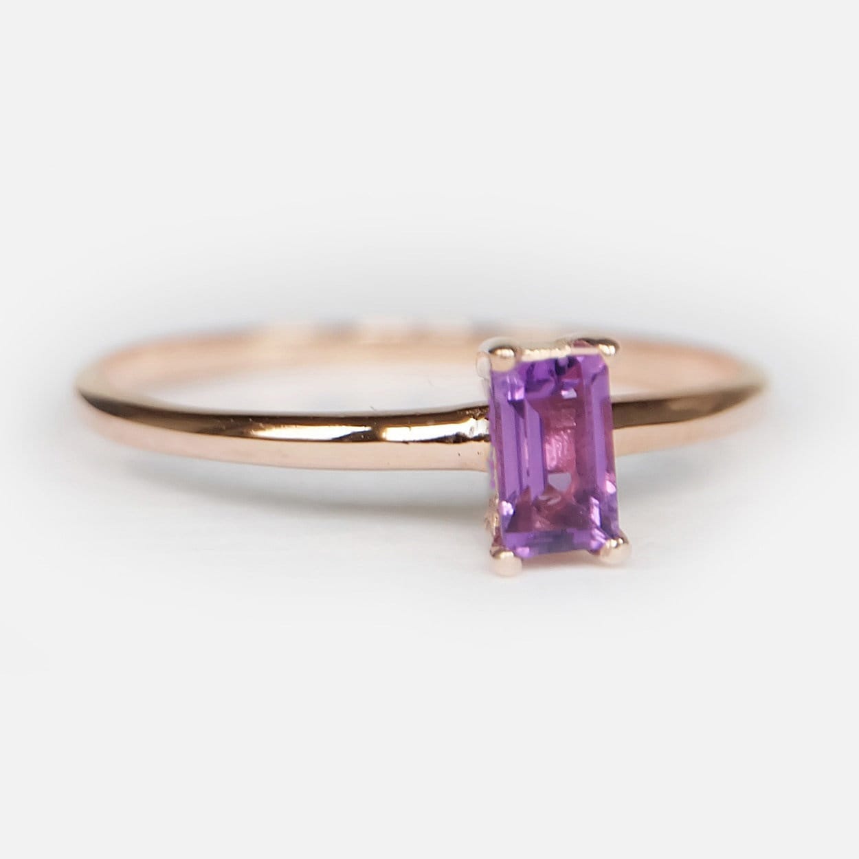 バゲット アメジスト リング、ソリッド 14k ゴールド、アメジスト 